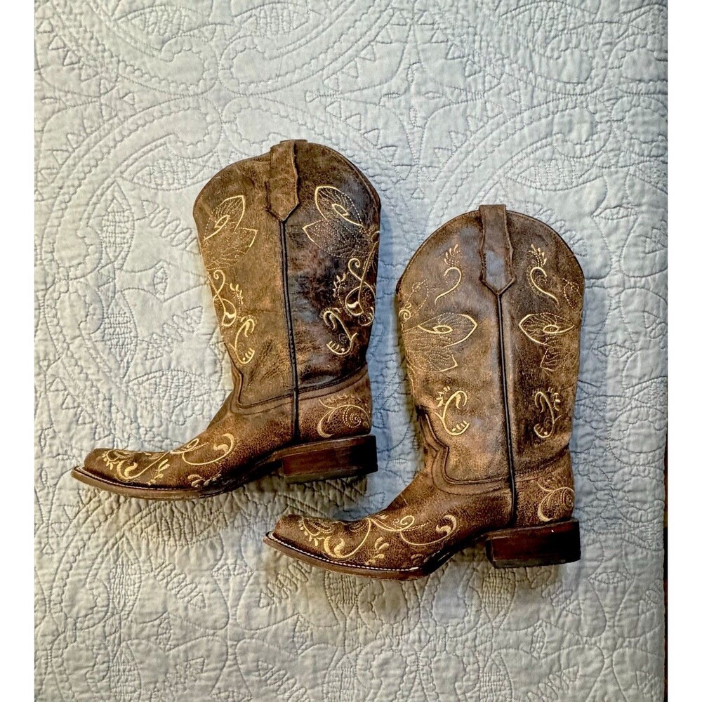 Circle G Dragonfly Embroidered Western Cowboy Boots Brown Leather Size 10